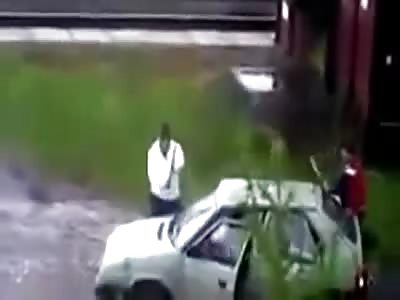 Gypsies (?) Fighting With Sticks, 3 Guys Down, Car Destroyed... 