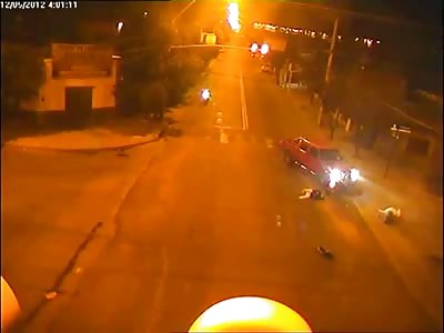 Motorcycle Driver and Passenger Go Airborn and Die after Crashing into Pickup