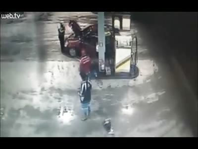 Man in Pink Shirt Executed Gang Land Style in Gas Station Parking Lot