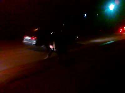 Footless man creeps on the road