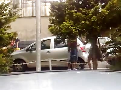 *BRAZIL* MOST ANNOYING GF EVER yells, slaps, spits and scratches boyfriend's car, all he does is...NOTHING