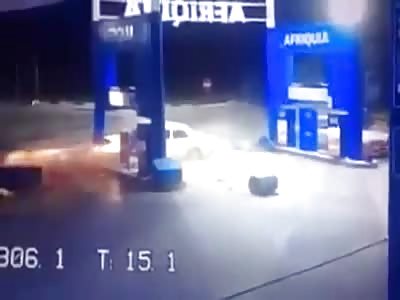 RUNAWAY CAR HITS PETROL STATION ATTENDANT
