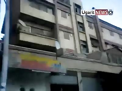 SYRIAN ARMY ARMORED PICKUP TRUCK SMASHES IN TO CAR DURING FIREFIGHT