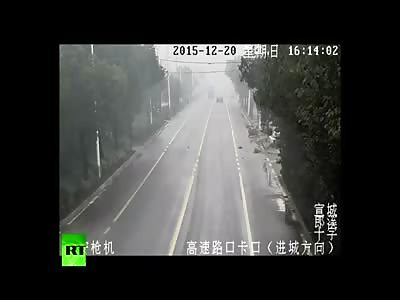 SCOOTER CRASHES INTO INCOMING CAR IN CHINA (WITH AFTERMATH)