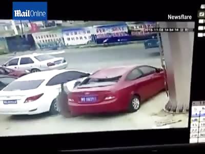 'LUCKY' MAN FALLS ON TOP CAR