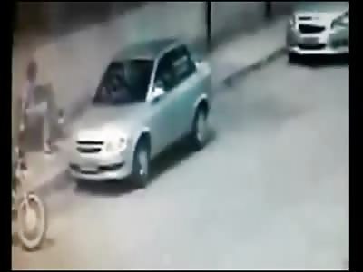 Man sitting on bench almost hit by car final destination style