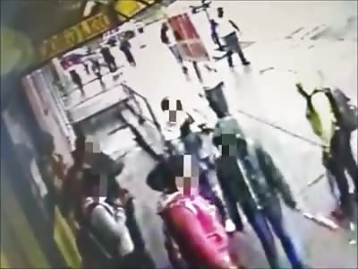 Car plows through group of kids at bus stop