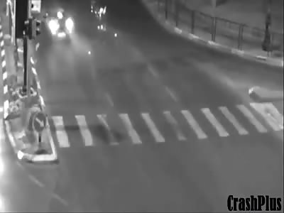 Vehicle slams head on into man riding on an electric bike