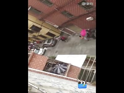  Update: Machete man finally taken down by police with Car.  