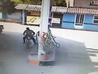 Man burned when motorcycle catches fire at gas station 