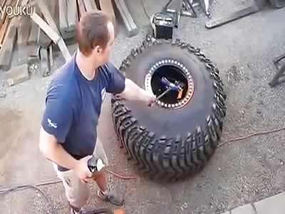  Blow up tire by gas accident