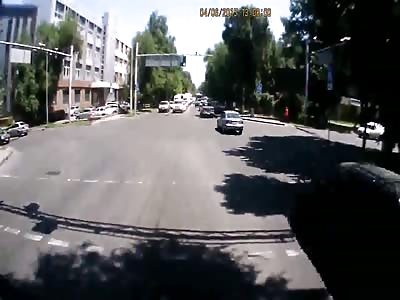  Car hits pedestrian.Shoe flies off!
