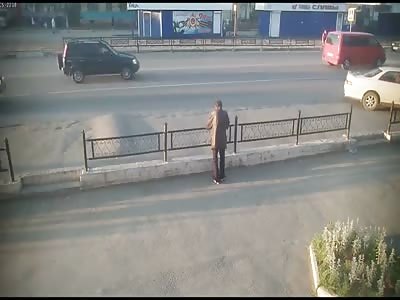 The car hit a woman with a child 