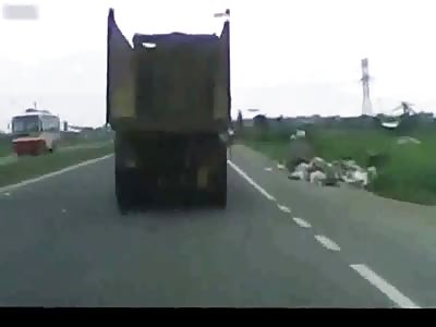 Tragic accident  truck and motorbike kills mother and son in Vietnam. 