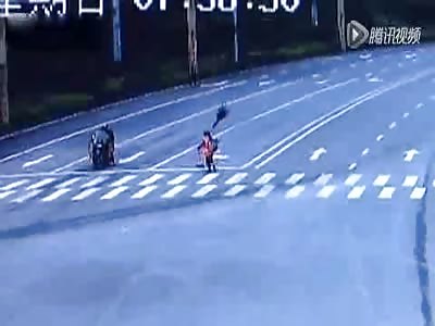 Jaywalking street cleaner hit by speeding vehicle on road