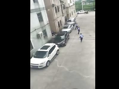 Man with machete goes wild and charges towards officer who fires four shots 