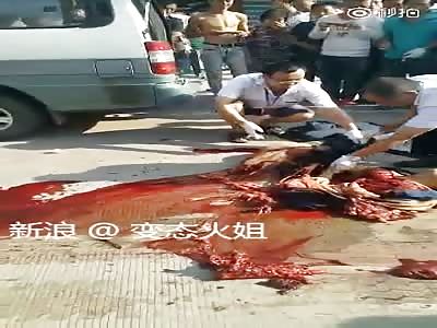 Cleaners collect human body parts at accident scene 