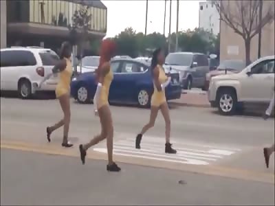 Motorcyclist at High Speed Slams into Parade Street Dancer (slow motion added)