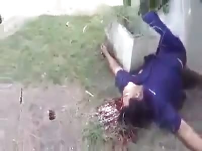 biker dying with enormous hole in the forehead