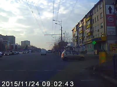Truck Crashed into a Car Knocking Down Pedestrian