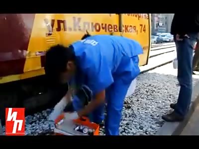 Medics try to Save Man Slices in Half by Trolley Bus