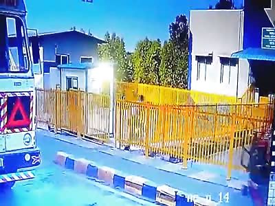 Man Hit by a Flying Pole After a Truck Crashed into the Toll Booth